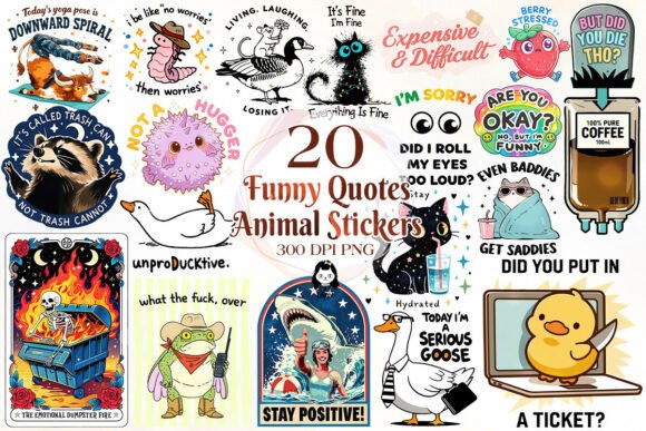 Download Funny Quotes Animal Stickers Bundle - Animal stickers Collection