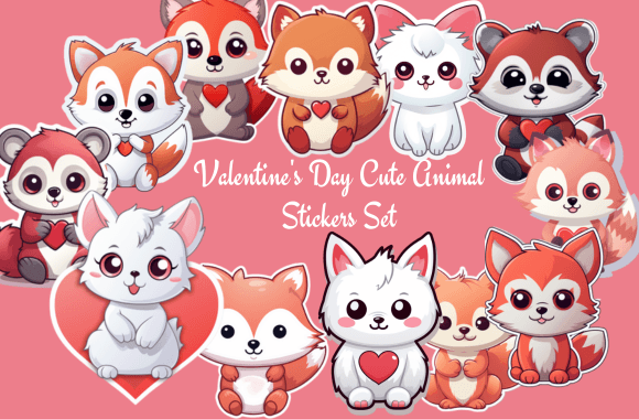 Download Valentine's Day Cute Animal Stickers Set - Animal stickers Collection