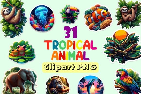 Download Tropical Animal Stickers Clip Art Bundle - Animal stickers Collection