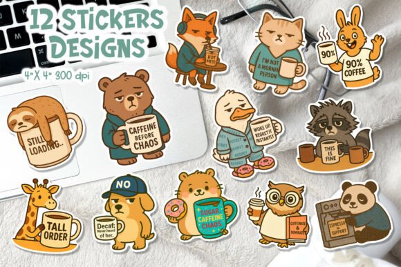 Download Funny Coffee Animal Stickers PNG - Animal stickers Collection
